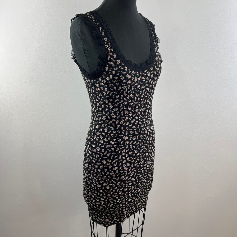 Divided by H&M Black Ditsy Floral Lace Trim Cotton-Knit Mini Bodycon Dress Y2K S - Picture 3 of 7